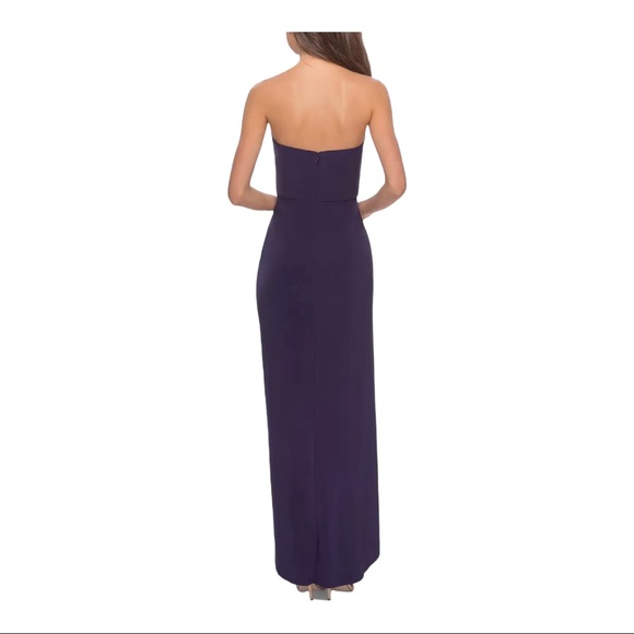 La Femme - 28204 Strapless Jersey Sheath Dress Gown With Slit Purple Sz 2 NWOT - Picture 10 of 10